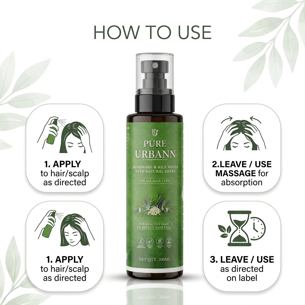 Pure Urbann Rosemary And Rice Water Hair Spray |Hair Growth & Hair Fall Control | 200ml
