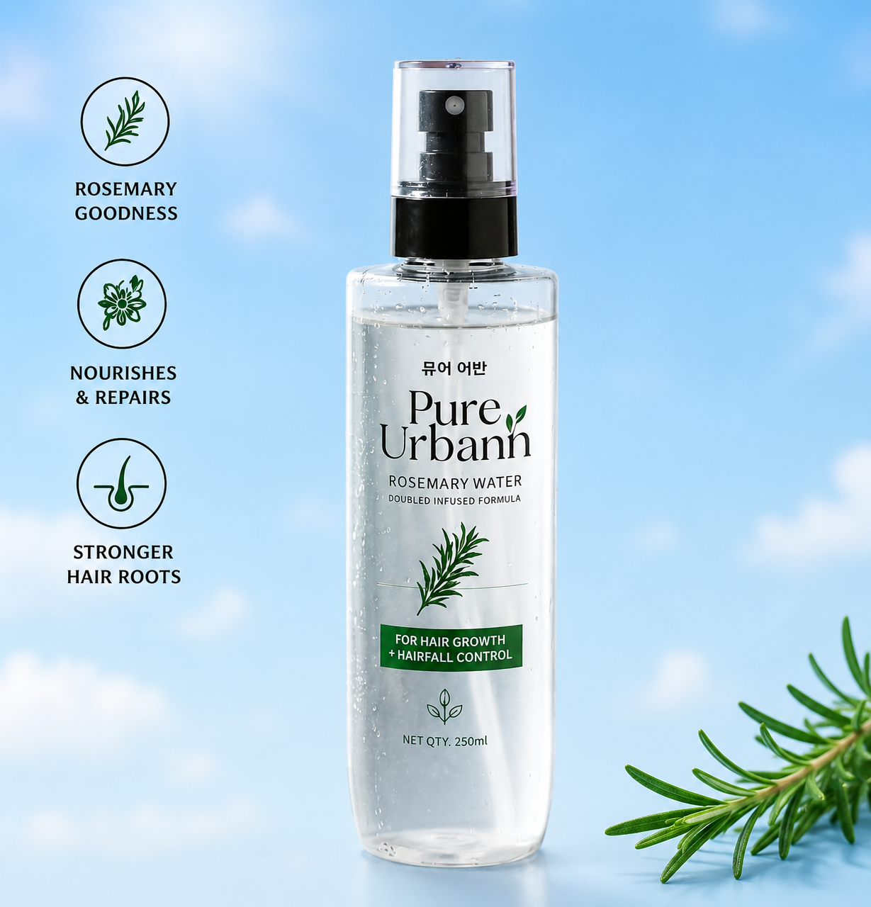 Pure Urbann Rosemary Water Hair Spray |Hair Growth & Hair Fall Control | 250ml