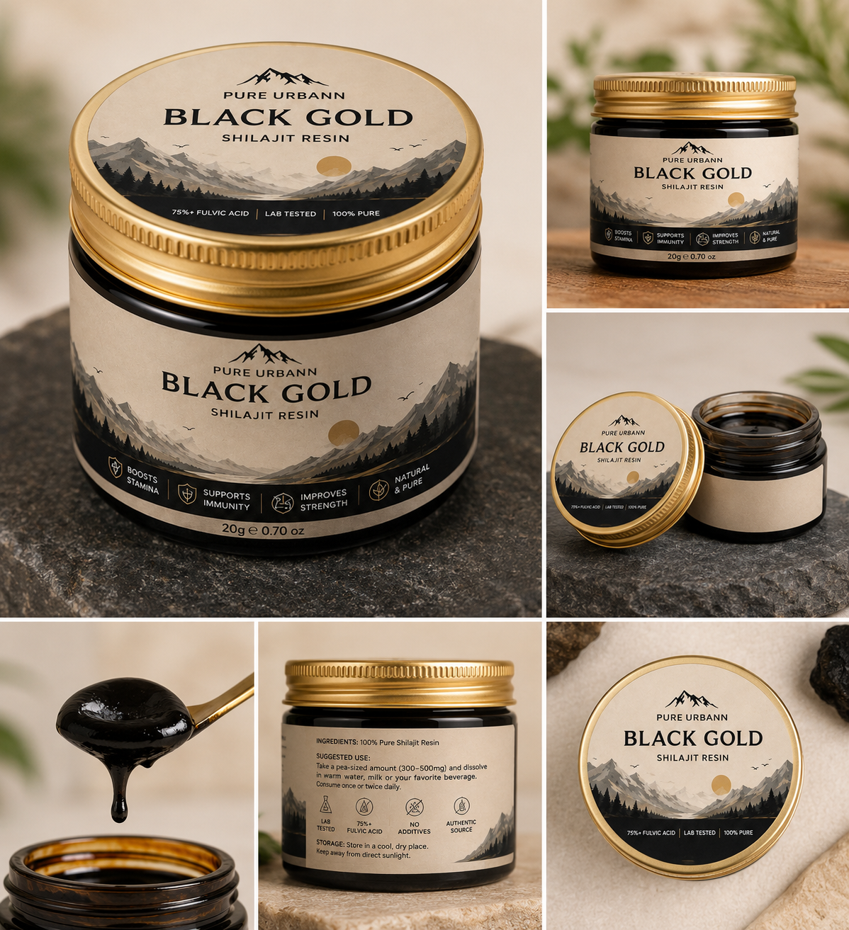 Pure Urbann Black Gold Shilajit Resin | 100% Pure Himalayan Shilajit | 20g