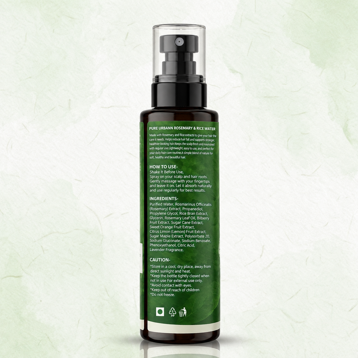 Pure Urbann Rosemary And Rice Water Hair Spray |Hair Growth & Hair Fall Control | 200ml